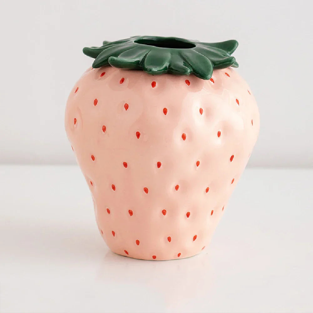 Strawberry Shaped Ceramic Planter Pot - pink - Vase