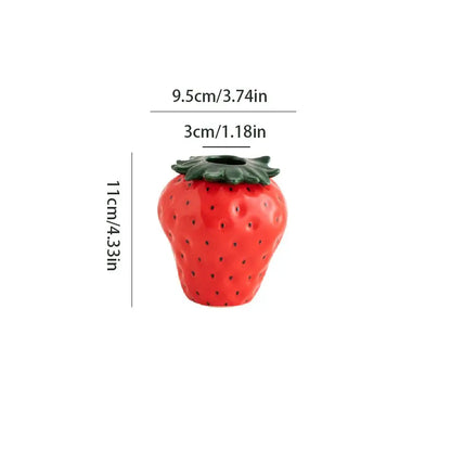 Red strawberry shaped ceramic planter pot with green leafy top by decorbites for indoor plant decoration