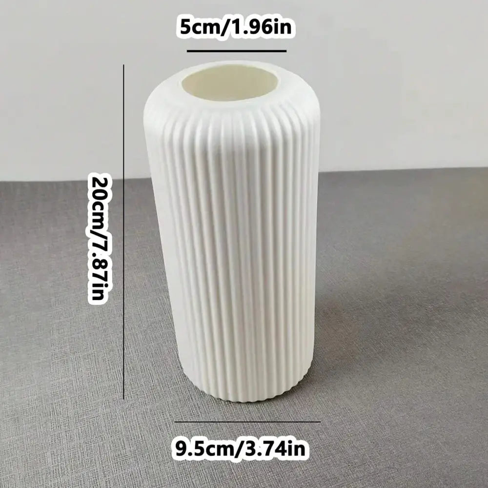 Decorbites™ striped ceramic-like plastic vase in white with vertical ribbed texture for flowers