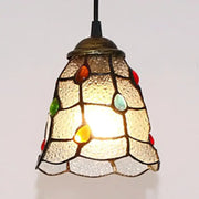 Decorbites stunning clear glass trumpet ceiling lamp tiffany style with amber stained glass and colorful accent stones