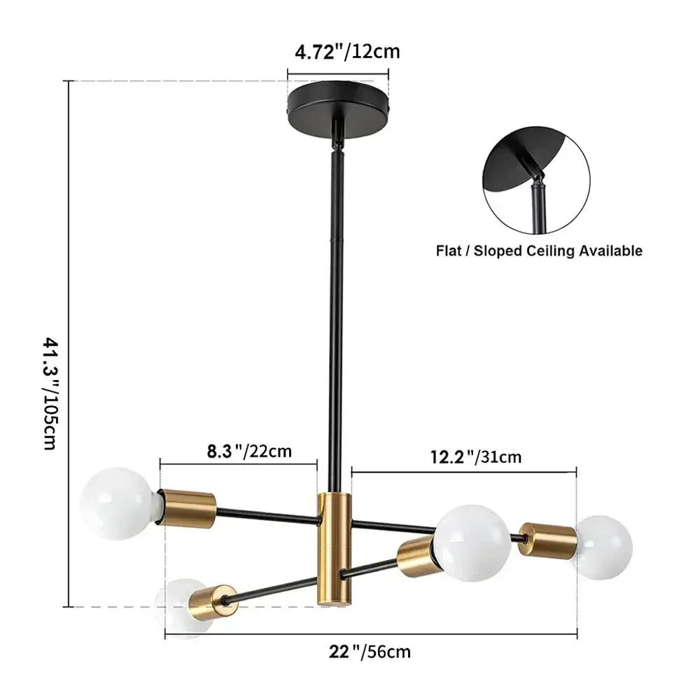DecorBites™ stylish hanging chandelier with modern black and brass design featuring three white globe bulbs for home decor