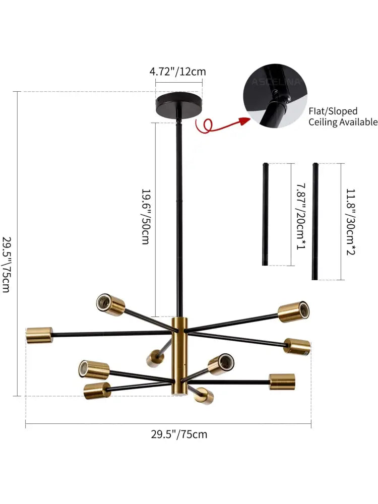 Decorbites™ stylish hanging chandelier with modern black and brass geometric design for retro industrial style home decor
