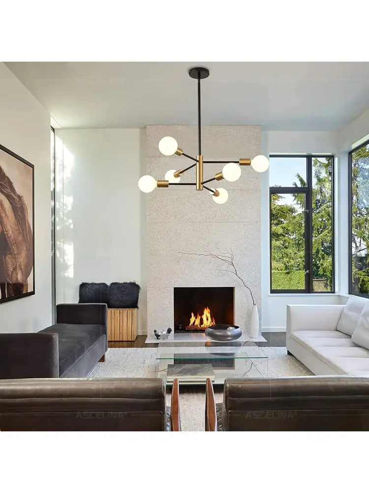 Decorbites™ stylish hanging chandelier in brass and white globe design for modern home decor with retro industrial style