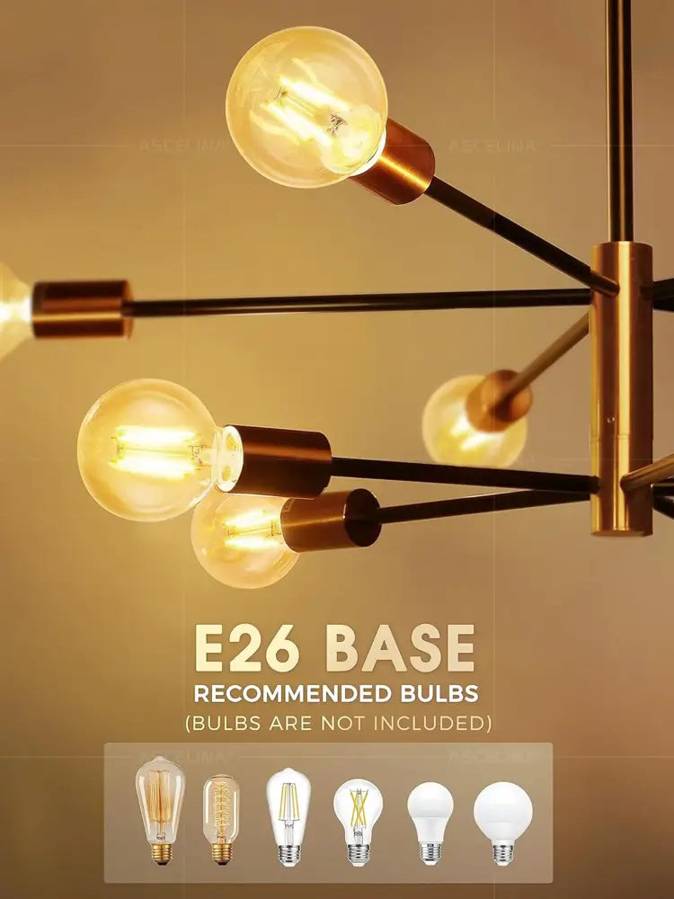 Modern brass-finished stylish hanging chandelier with multiple exposed filament bulbs for home decor retro industrial style