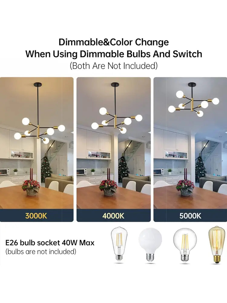 DecorBites™ stylish hanging chandelier with brass finish, white spherical bulbs, and black fixture for home decor retro industrial style