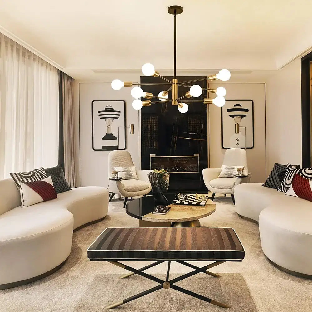 Decorbites™ stylish hanging chandelier with modern gold-toned spherical bulbs for retro industrial style home decor