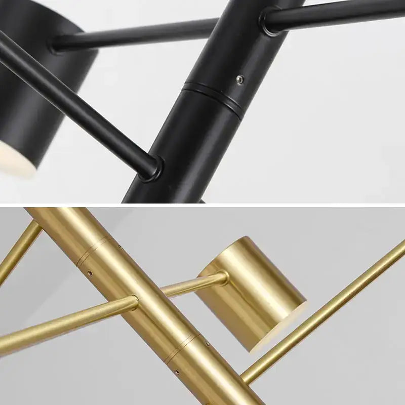 DecorBites™ stylish led chandelier with black and gold metal arms and cylindrical shades for modern home decor