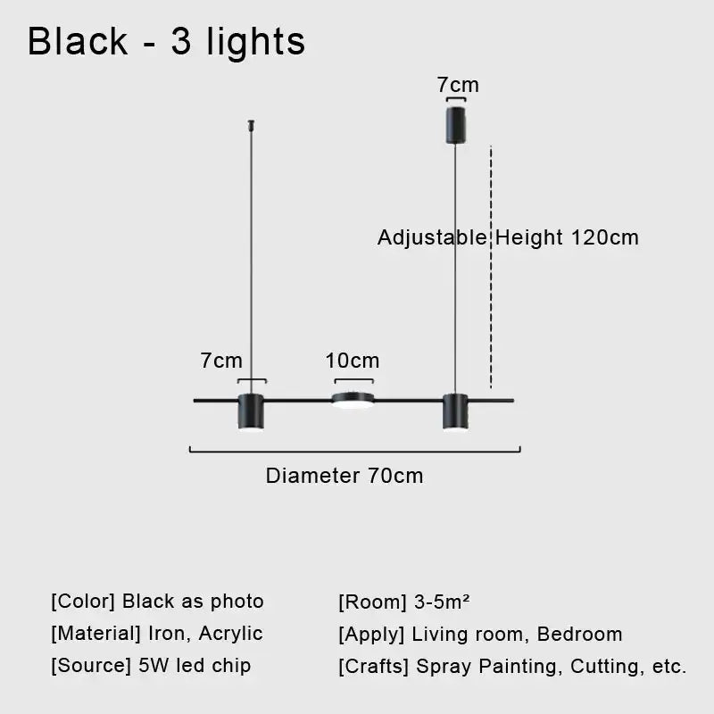 Decorbites™ stylish led chandelier with three adjustable 5w led lights in black iron and acrylic for home decor