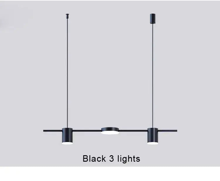 Black modern led chandelier with three cylindrical bulbs suspended by thin cords for stylish home decor by decorbites