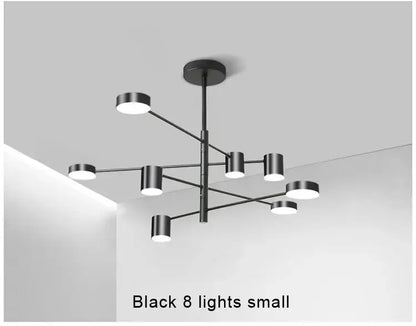 Decorbites™ stylish led chandelier with eight black cylindrical lights in a geometric pattern for modern home decor