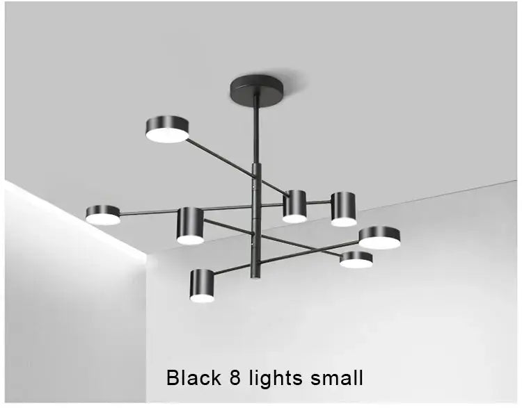 Decorbites™ stylish led chandelier with eight black cylindrical lights in a geometric pattern for modern home decor