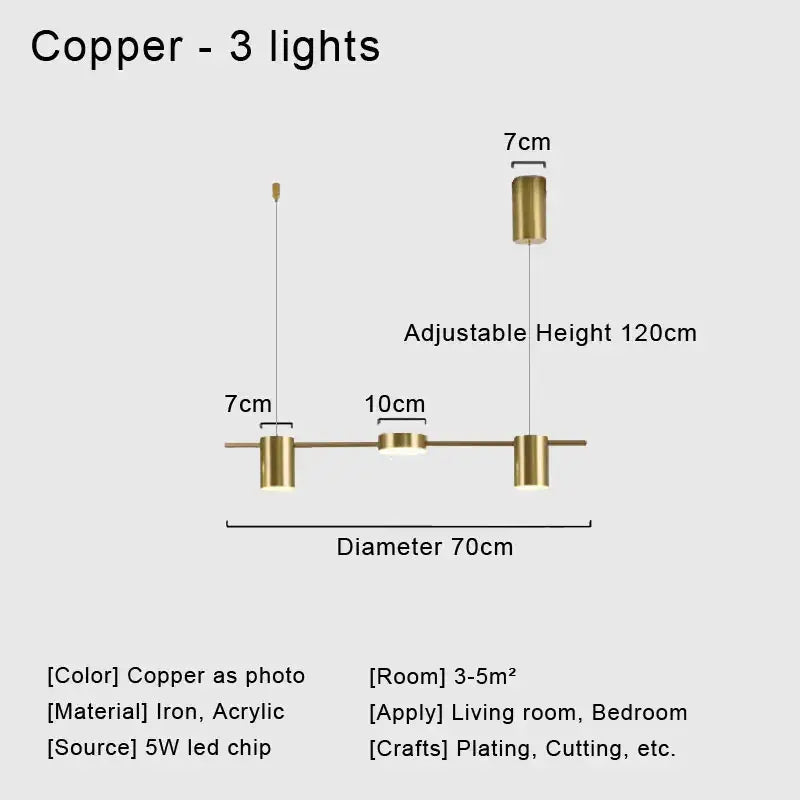 Copper-colored three-light iron and acrylic pendant lamp by DecorBites stylish led chandelier for home decor