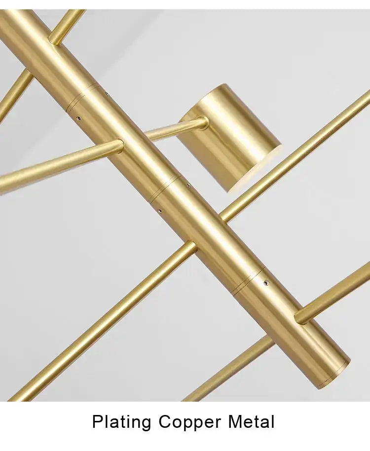 Decorbites™ stylish led chandelier with gold-plated copper geometric rods for elegant home decor lighting