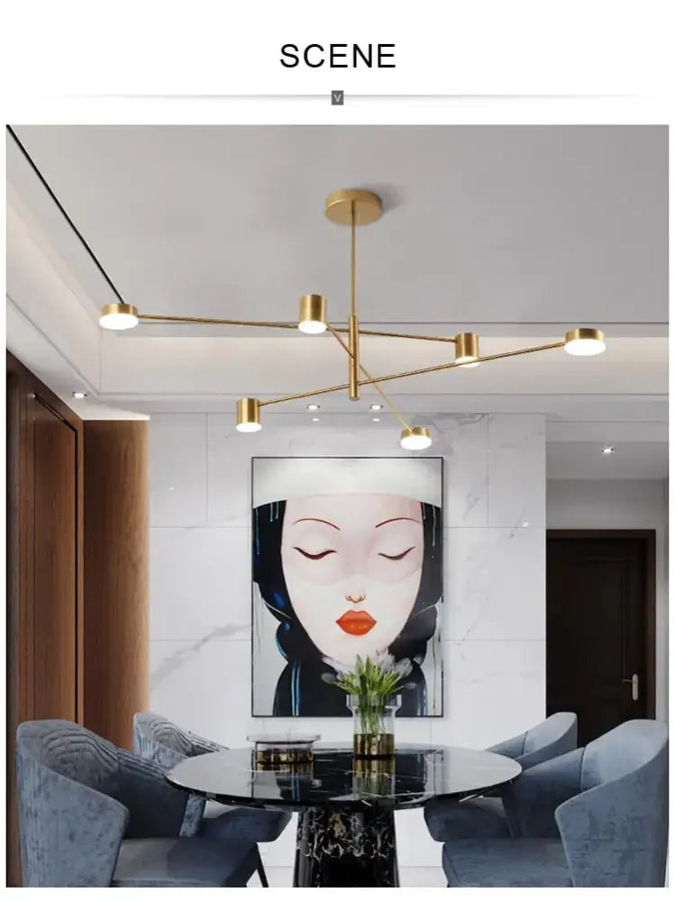 Gold-toned decorbites™ stylish led chandelier with multiple arms and circular lights for modern home decor