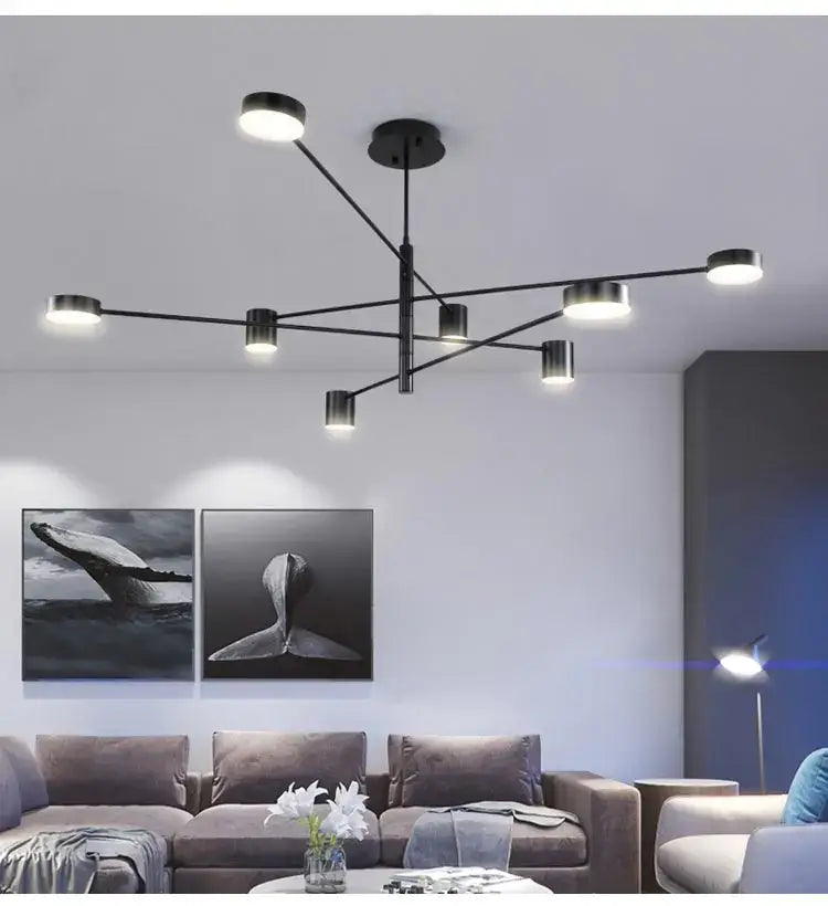 Modern black metal led chandelier with multiple cylindrical light fixtures stylish led chandelier for home decor