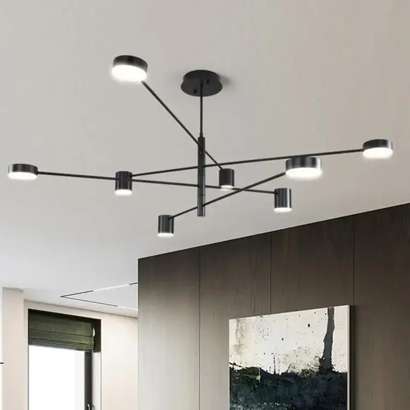 Decorbites stylish led chandelier in black metal with multiple circular light fixtures for modern home decor