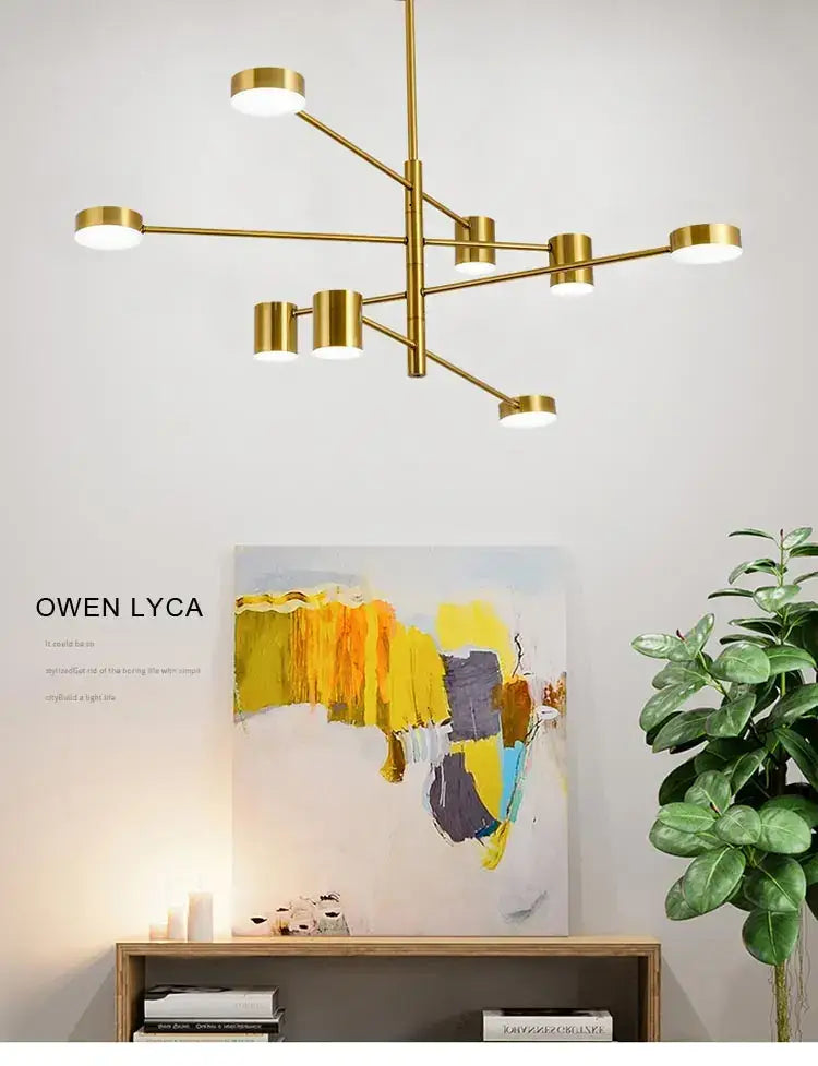 DecorBites stylish led chandelier with gold-toned cylindrical light fixtures for modern home decor