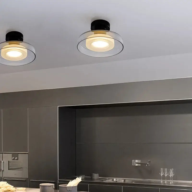 Decorbites™ stylish led wall lamp featuring modern black and clear glass flush-mount ceiling lights with warm glow