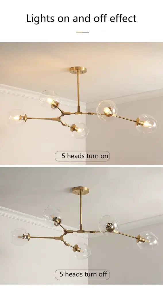 Gold-toned modern chandelier decorbites™ stylish nordic chandelier with five clear glass globe lights for living room and dining