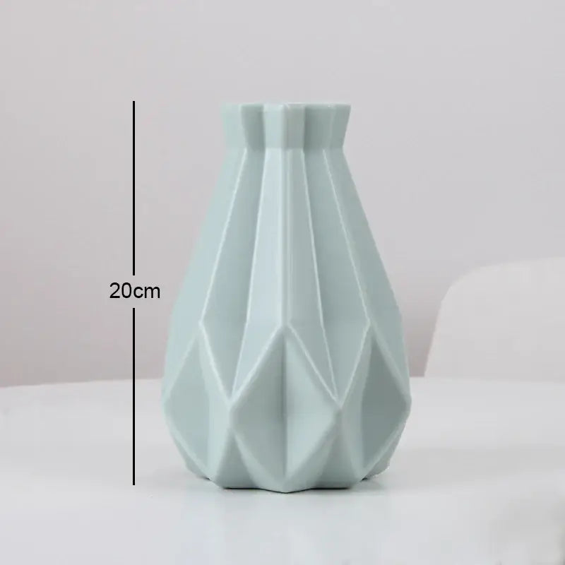 DecorBites™ stylish nordic mint green plastic flower vase with faceted geometric design for home decor