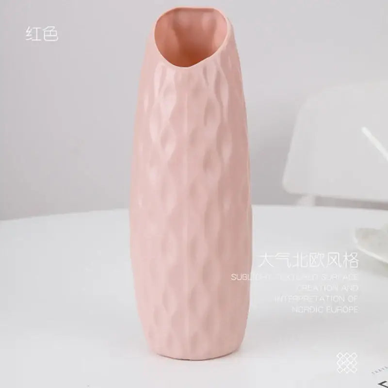 Decorbites™ stylish nordic plastic flower vase in blush pink with textured diamond pattern and flared opening