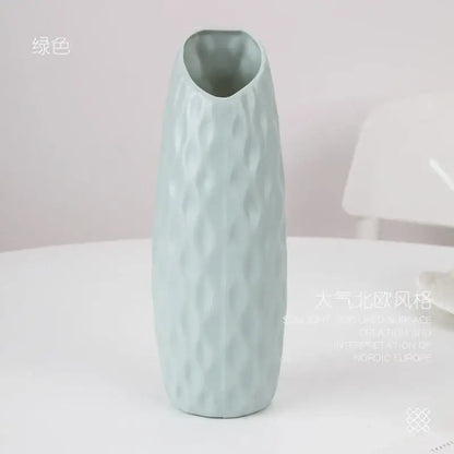 Decorbites™ stylish nordic plastic flower vase in light green ceramic with textured diamond pattern for home decor