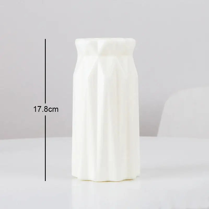 DecorBites™ stylish nordic plastic flower vase in off-white with a sleek geometric fluted ceramic design