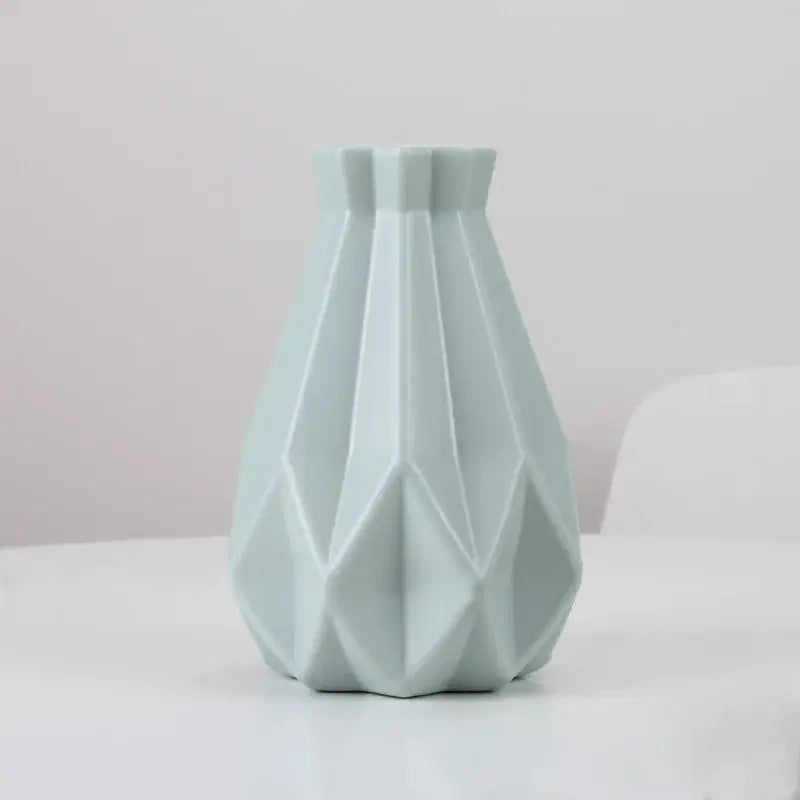 DecorBites™ stylish nordic plastic flower vase in sleek light mint green with geometric faceted design for home decor