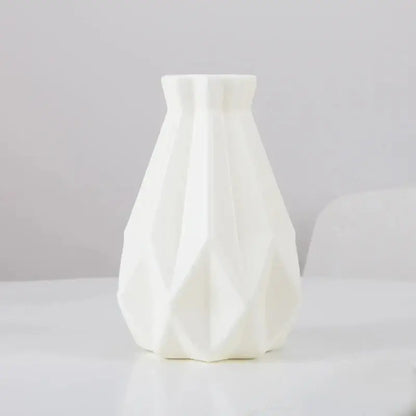 Decorbites™ stylish nordic plastic flower vase in sleek white ceramic with geometric faceted design for home decor