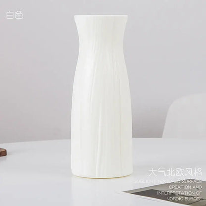 Decorbites™ stylish nordic white plastic flower vase with sleek ceramic look and subtle vertical texture for home decor