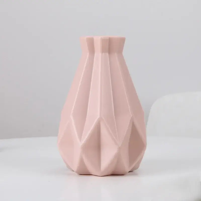 Decorbites™ stylish nordic soft pink plastic flower vase with a faceted geometric design for home decor