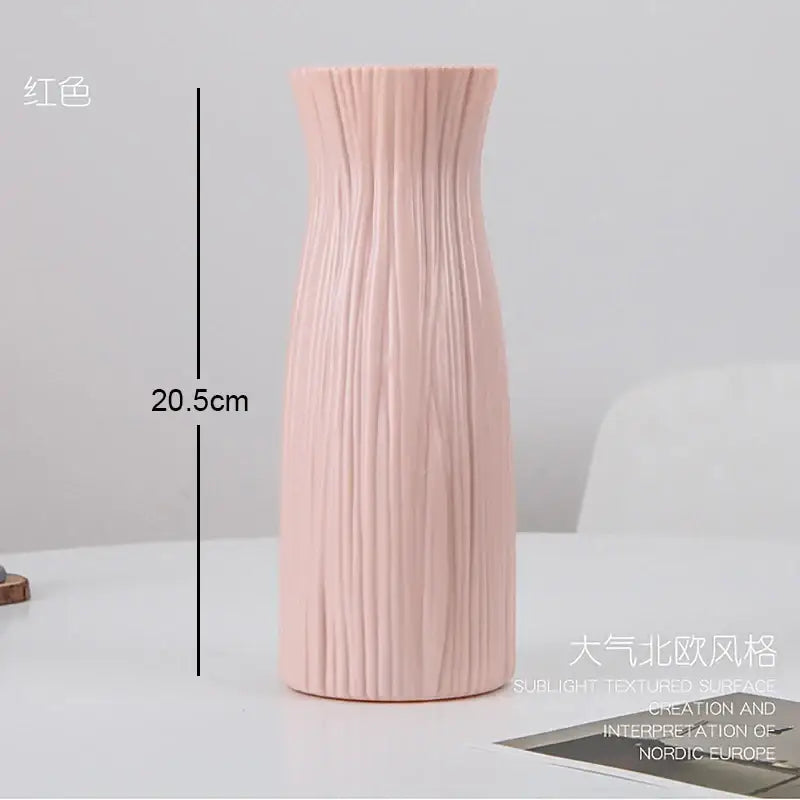 Tall slender pink decorbites™ stylish nordic plastic flower vase with vertical ribbed texture and matte finish