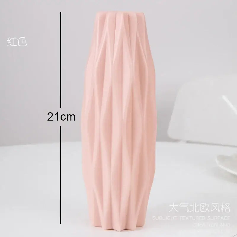 Decorbites™ stylish nordic pink plastic flower vase with textured ribbed surface and 21cm height for home decor