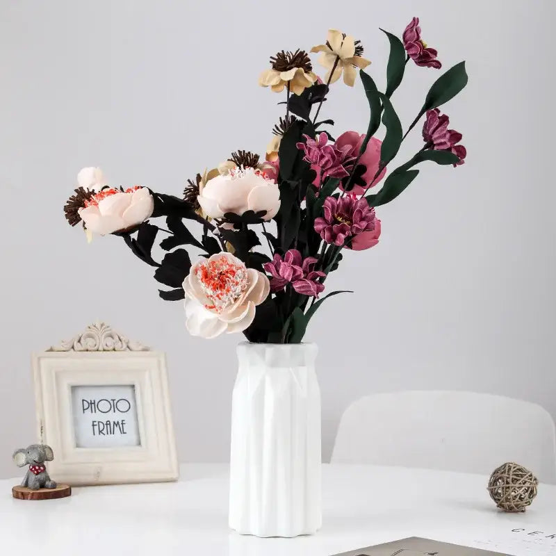 White geometric-patterned ceramic flower vase by decorbites stylish nordic plastic flower vase for home decor