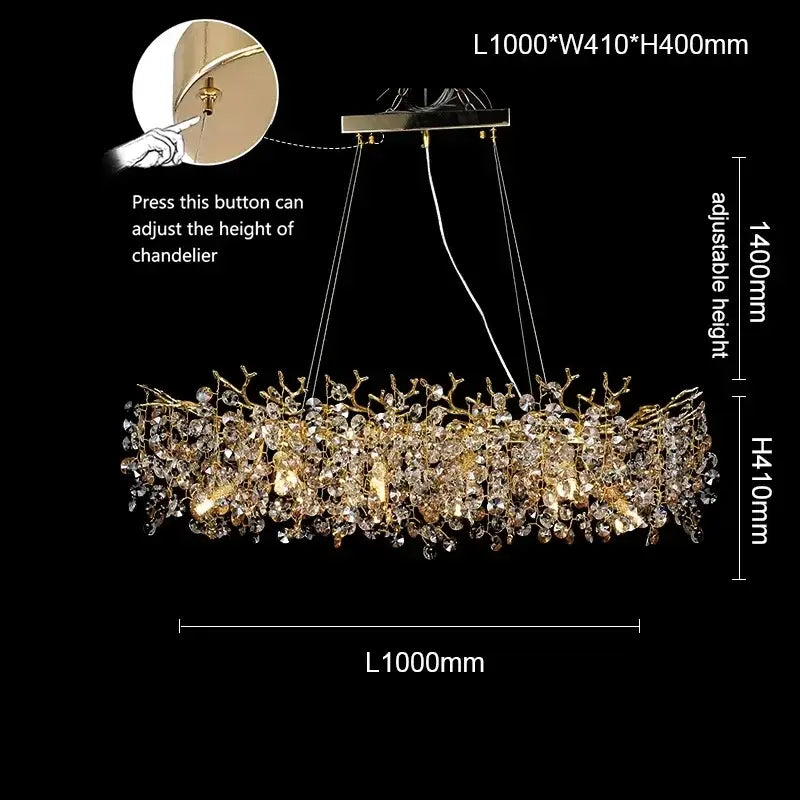 Gold-toned DecorBites™ sunflower crystal chandelier with intricate branches and adjustable height for dining room use