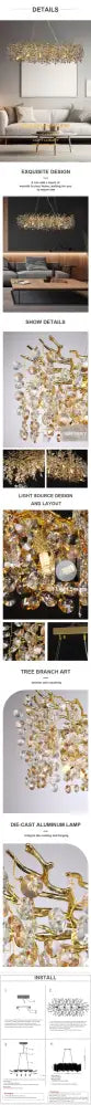 Gold-toned intricately designed decorbites™ sunflower crystal chandelier with cascading crystals for dining room use