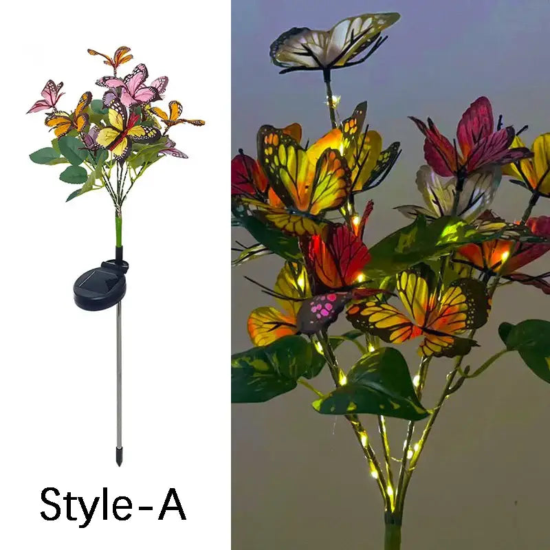 Colorful butterfly and leaf sunflower solar garden light with black solar panel base for solar lawn outdoor decor
