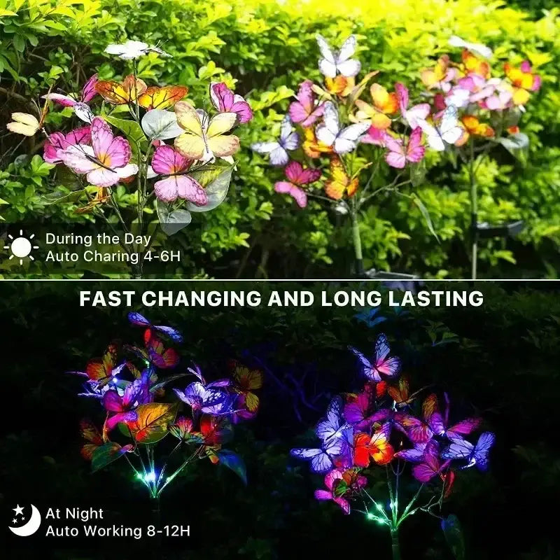 Colorful butterfly-shaped led illuminated solar garden lights by DecorBites™ for outdoor sunflower solar garden decor