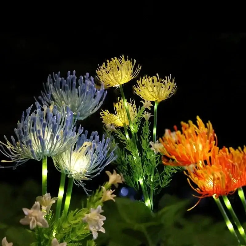 Decorbites™ sunflower solar garden lights with colorful blue yellow and orange led blooms for solar lawn decor