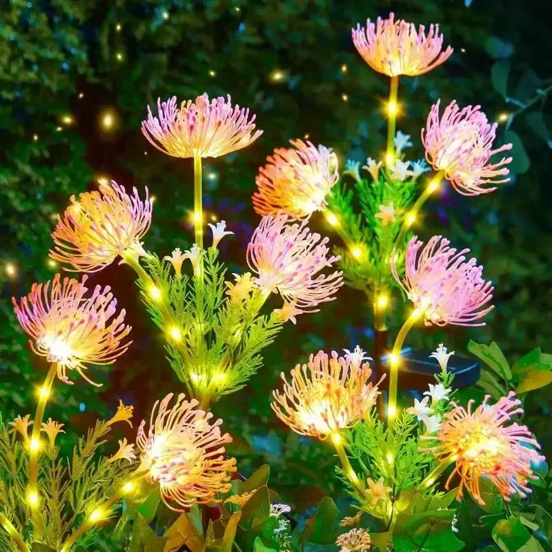 Decorbites™ sunflower solar garden lights with glowing pink and orange led flowers and green stems for outdoor decor