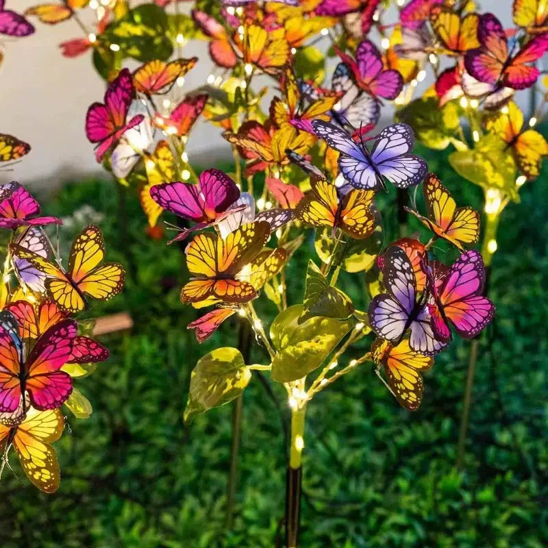 Decorbites™ sunflower solar garden lights with vibrant multicolored butterfly wings and glowing led strings for solar lawn decor