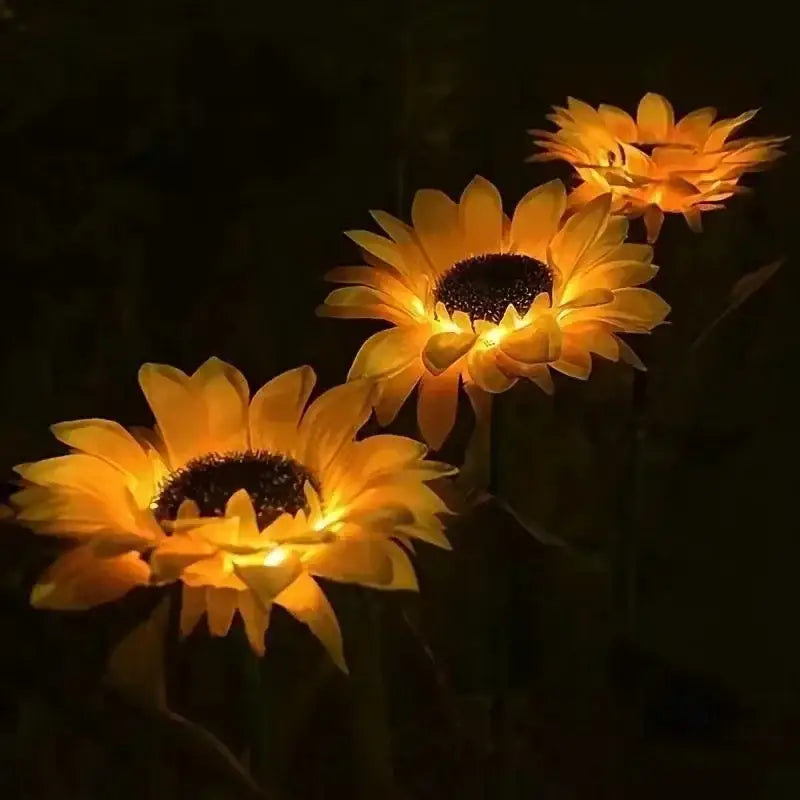 Decorbites sunflower solar garden lights glowing yellow sunflowers with dark centers for outdoor solar lawn decor