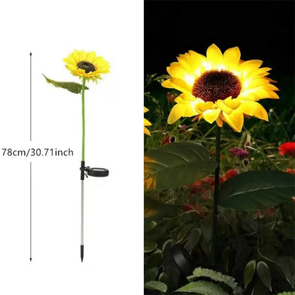 Decorbites™ sunflower solar led garden light in vibrant yellow with auto brightness and black solar panel base for lawn use
