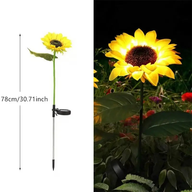 Decorbites™ sunflower solar led garden light in vibrant yellow with auto brightness and black solar panel base for lawn use