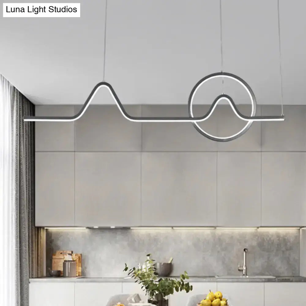 Decorbites™ sunrise mountains pendant island light featuring a sleek black gold frame with cool white led strip for modern dining