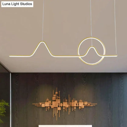 Decorbites sunrise mountains pendant island light with modern gold-toned led and abstract wave design for dining room