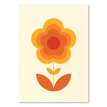 Decorbites™ sunset rainbow flower canvas art print featuring a stylized orange and red layered flower on cream background
