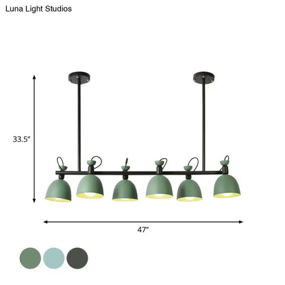 DecorBites swivelable macaron island pendant with six matte sage green dome shades and black metal arms light type 110v-120v