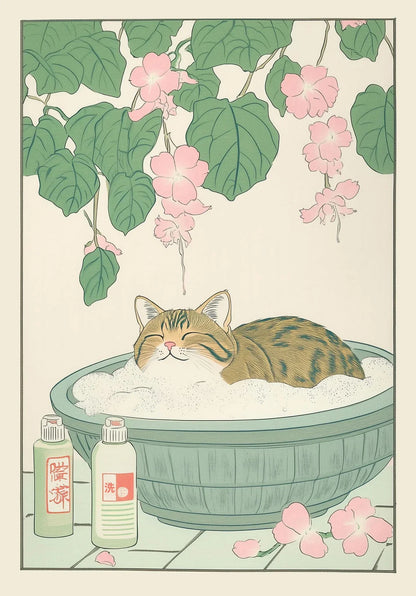 Tabby Cat in Bathtub Canvas Wall Art - DM50-1 / 20X30cm Unframed - Posters