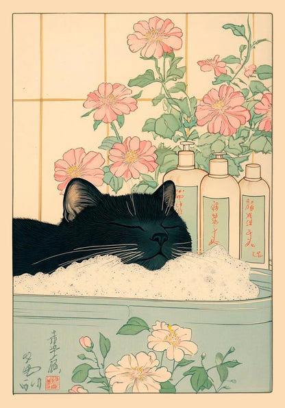 Tabby Cat in Bathtub Canvas Wall Art - DM50-11 / 20X30cm Unframed - Posters
